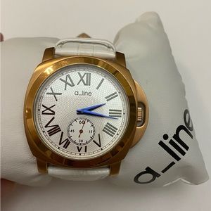 A_Line Pyar White Leather Rose Gold Watch Womans